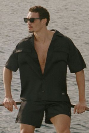 Satin Horizon Short Sleeve Button Up - Black